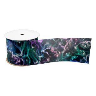 Blue Pink Teal Cosmic Abstract Glow Fluid Nebula Satin Ribbon