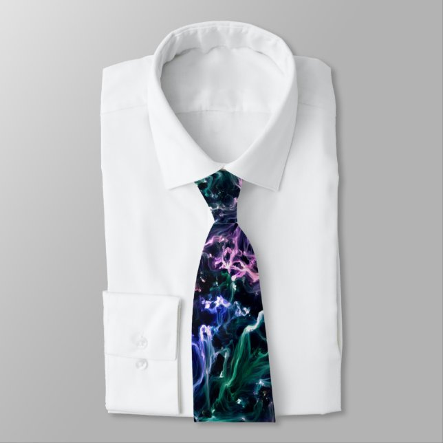 Blue Pink Teal Cosmic Abstract Glow Fluid Nebula Tie (Tied)