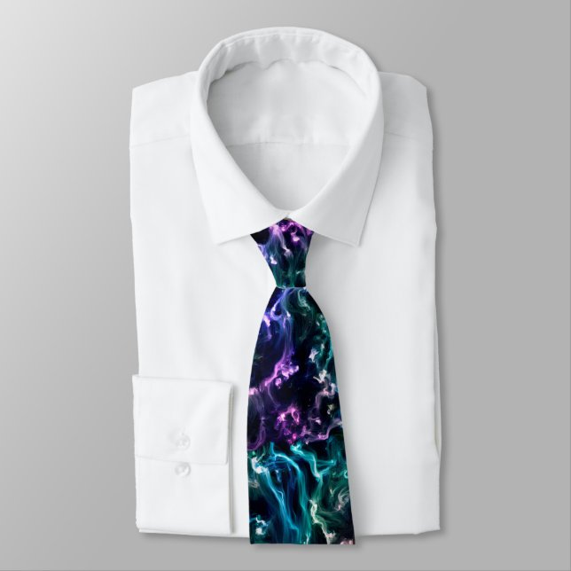 Blue Pink Teal Cosmic Abstract Glow Fluid Nebula Tie (Tied)