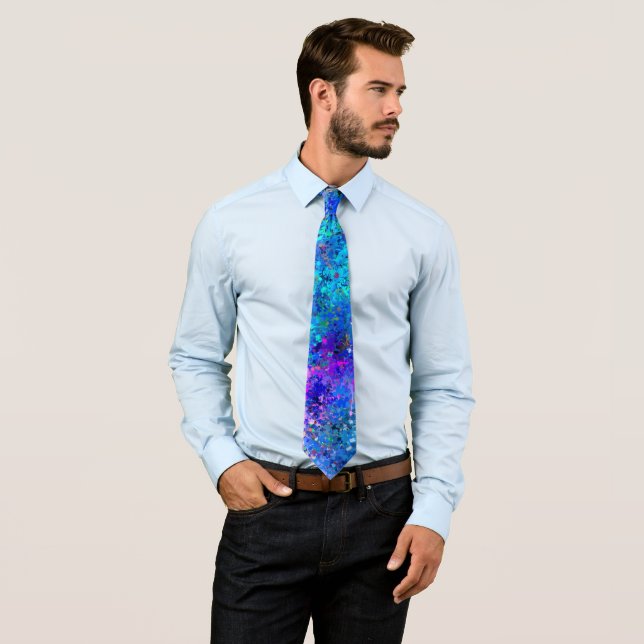Blue Pink Teal Drops Abstraction  Tie (In Situ)