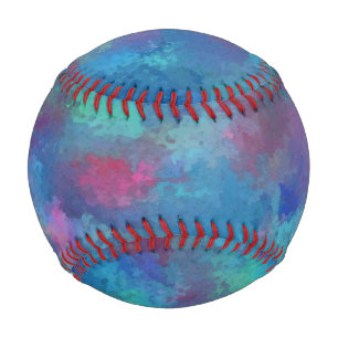 Blue Pink Teal Watercolor Abstraction Baseball
