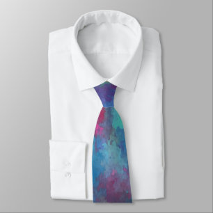 Blue Pink Teal Watercolor Abstraction Tie