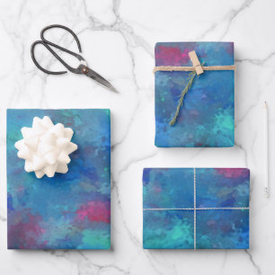 Blue Pink Teal Watercolor Abstraction Wrapping Paper Sheet