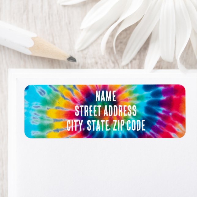 Blue & Pink Tie Dye Return Address Label Colourful (Insitu)