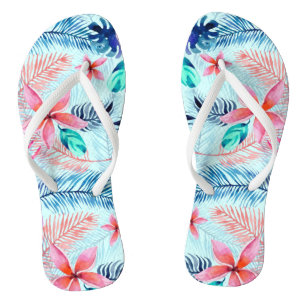 Blue Pink Tropical Pattern Flip Flops