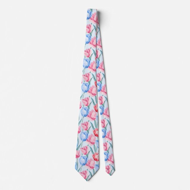 Blue & Pink Tulips Tie (Front)
