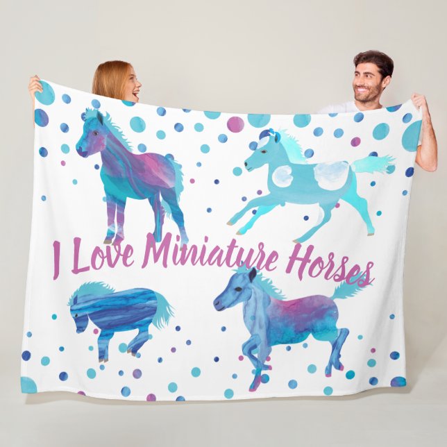Blue Pink Turquoise Ponies Horses Fleece Blanket (In Situ)