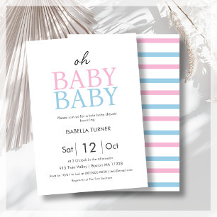Blue & Pink   Twin Baby Shower Invitation