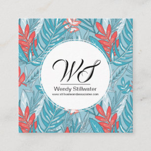 Blue & Pink Urban Jungle Leaves Business Card