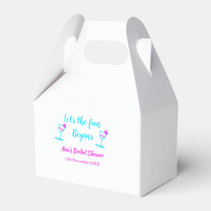 Blue pink vine glass bridal shower let's fun begin favour box