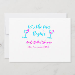 Blue pink vine glass bridal shower let's fun begin invitation