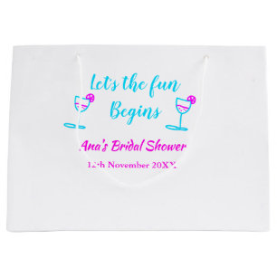 Blue pink vine glass bridal shower let's fun begin large gift bag