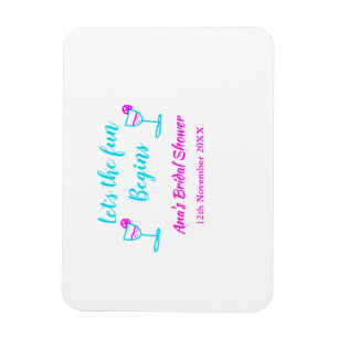 Blue pink vine glass bridal shower let's fun begin magnet