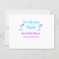 Blue pink vine glass bridal shower let's fun begin