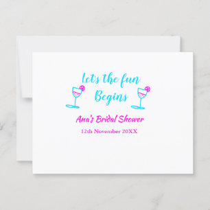 Blue pink vine glass bridal shower let's fun begin postcard