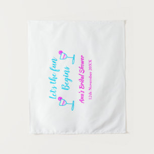 Blue pink vine glass bridal shower let's fun begin tapestry
