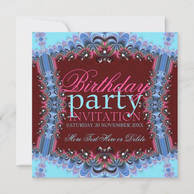Blue+Pink Vintage Frills Birthday Party Invitation (Front)