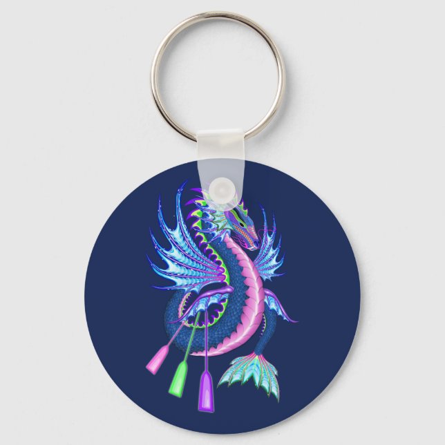 Blue Pink Water Dragon Boat Racing Keychain (Front)