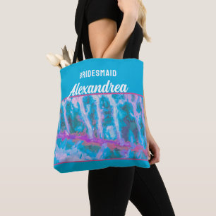 Blue Pink Watercolor Bridesmaid Elegant Custom Tote Bag