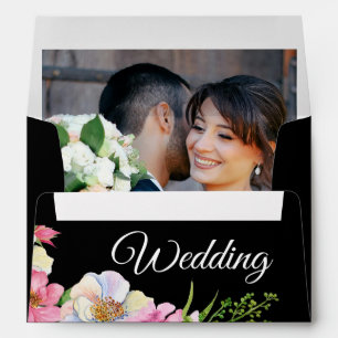Blue Pink Watercolor Flowers Wedding  Envelope