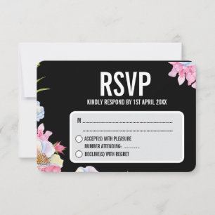 Blue Pink Watercolor Flowers Wedding  RSVP Card