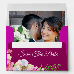 Blue Pink Watercolor Flowers Wedding Save The Date Envelope