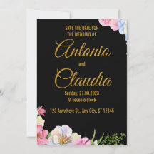 Blue Pink Watercolor Flowers Wedding Save The Date