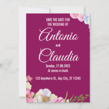 Blue Pink Watercolor Flowers Wedding Save The Date