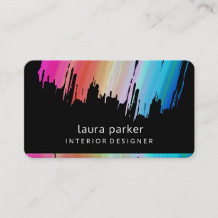 Blue Pink Watercolor Splatter Abstract Modern Business Card