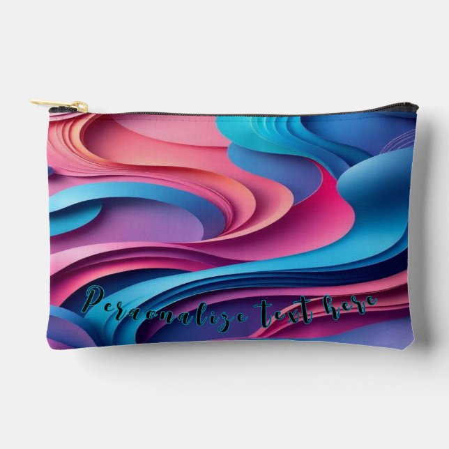 Blue pink wave 3d theme for toiletry bags (Front)