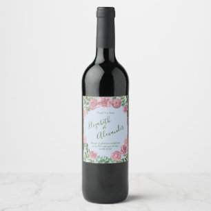 Blue & Pink Wedding Vintage Pastel Floral Wine Label