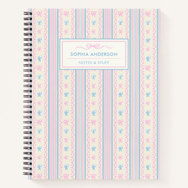  Blue & Pink Whimsical Hand Drawn Bows Custom  Notebook (Front)