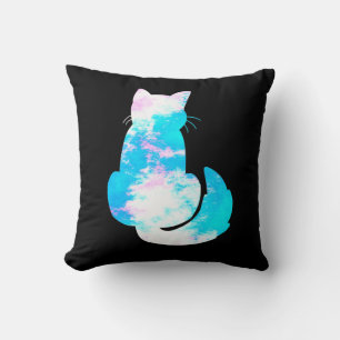 Blue Pink White Cat Back Turned Abstract Cushion