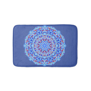 Blue Pink & White Geometric Pattern Bath Mat