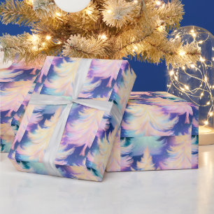 Blue Pink White Gold Trees Modern Christmas Wrapping Paper