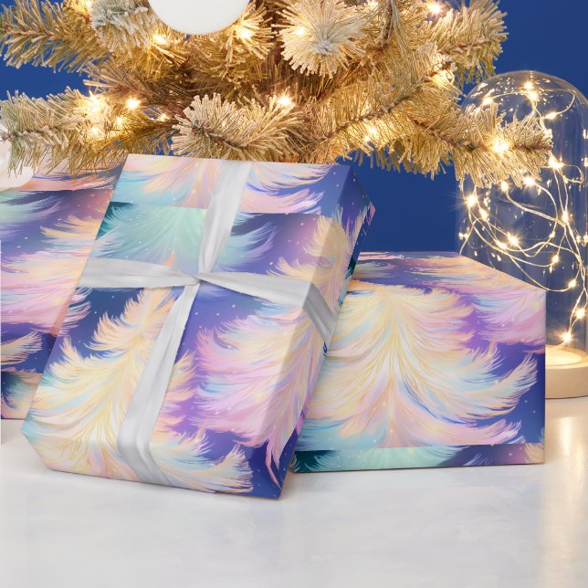 Blue Pink White Gold Trees Modern Christmas Wrapping Paper (Holidays)