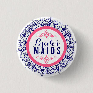 Blue Pink & White Lace Brides-maids Button 2a