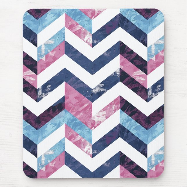 Blue Pink White Marble Chevron Mouse Mat (Front)