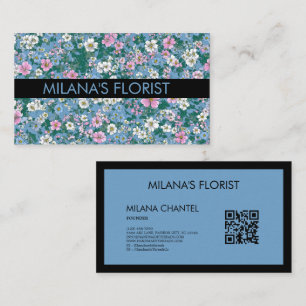 Blue Pink White Modern Trendy Flower Florist Business Card