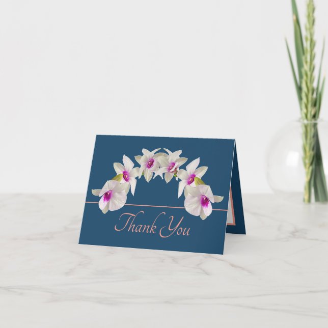 Blue Pink White Pink Orchid Bouquet Thank You Card (Front)