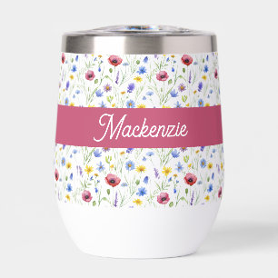 Blue Pink Wildflower Watercolor Monogram Name