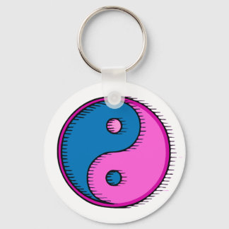 Blue Pink Windblown Yin Yang Key Ring