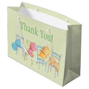 Blue, Pink, Yellow, and Brown Bears Play Large Gift Bag