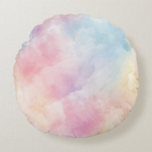 Blue PInk Yellow Cotton Candy Round Cushion