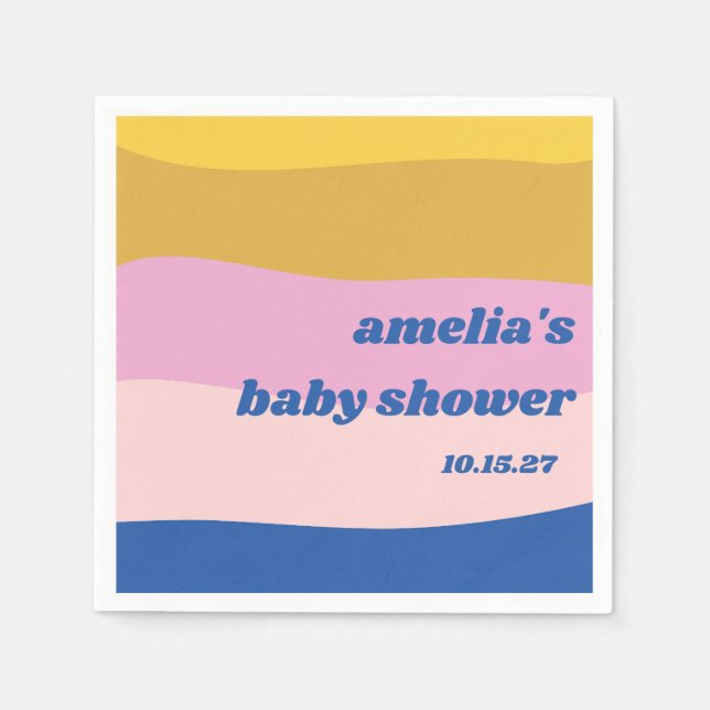 Blue Pink Yellow Cute Playful Custom Baby Shower Napkin (Front)