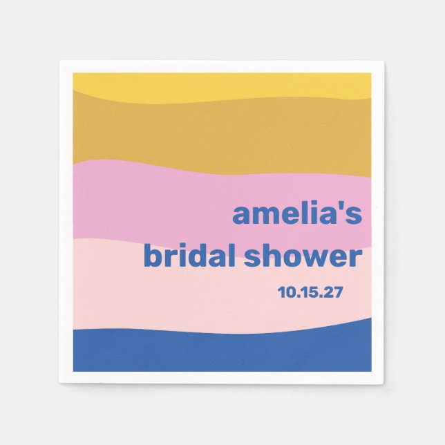 Blue Pink Yellow Cute Playful Custom Bridal Shower Napkin (Front)