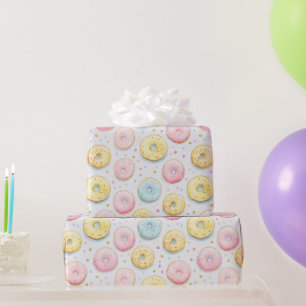 Blue Pink Yellow Doughnuts Birthday Wrapping Paper