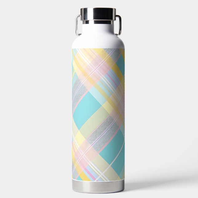 BLUE PINK YELLOW EASTER PLAID PATTERN WATER BOTTLE (Front)