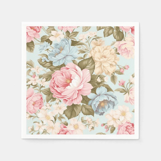 Blue Pink Yellow Floral Napkins (Front)