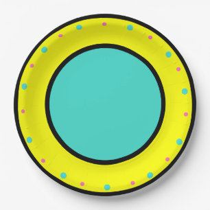 Blue Pink Yellow Geometric Polka Dots Paper Plate